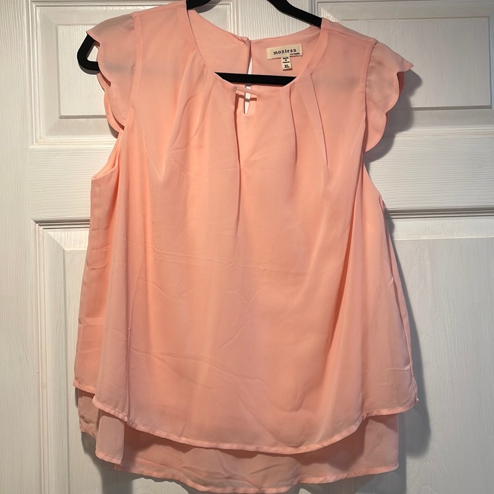 Pink double layer v neck blouse